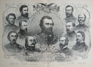 Civil War Lithograph Ulysses Grant & Army Of The Potomac Generals Eagle