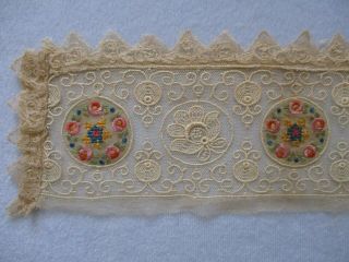 Antique Vintage Lace Delicate Fancy Hand Made Embroidery Tambour Trim Fowers