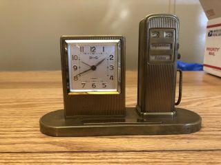 Vintage Germany G S 7 Jewel Gas Pump Calender Desk Clock (running)