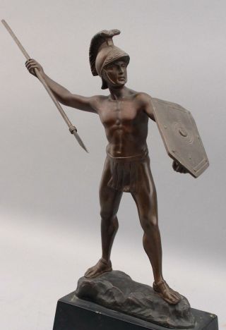 Antique Signed Grand Tour Roman Nude Gladiator WarriorBronze Sculpture 6