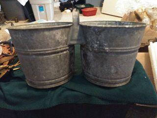 Vintage Antique Galvanized Double Tandem Connected Bucket Buckets Farm Country