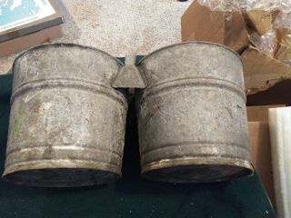 Vintage Antique Galvanized Double Tandem Connected Bucket Buckets Farm Country 4