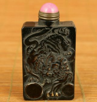 Rare Chinese Old Yak Horn Hand Carving Fortune Kylin Snuff Bottle Noble Gift