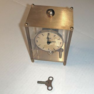 Vintage Kundo Kieninger & Obergfell Brass Wind - Up Clock In Glass Case W/ Key