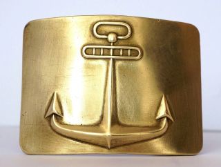 Vintage Soviet Russian Ussr Merchant Navy Brass Belt Buckle Anchor Sz 73 X 53mm