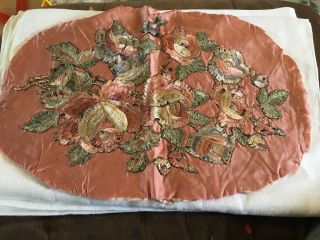 Vintage Hand Embroidered Picture Panel - Floral Bouquet On Silk
