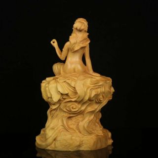 Fine Chinese Boxwood Hand - Carving Wooden Mu Caitian Goddess Figure Statue
