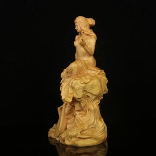 Fine Chinese Boxwood hand - carving wooden Mu Caitian goddess figure statue 2