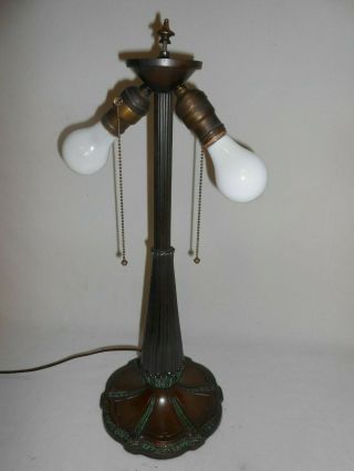 Antique 1920 " S Bronzed Slag Glass Lamp Base With Hubbell Lamp Sockets