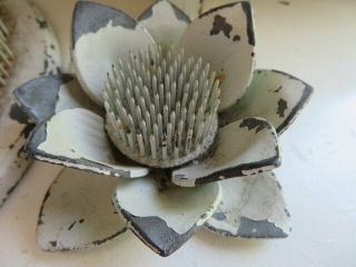 THE BEST 3 Old Vintage METAL FLOWER FROGS Rare FLOWER SHAPE & Large Spike WHITE 8