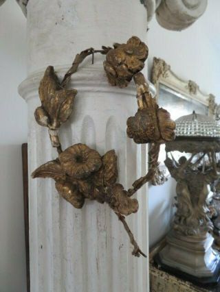 Fabulous Old French Barbola Gesso Fragment Roses Flowers On Wire Branch Patina