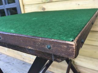 Antique Edwardian Campaign Pitch Pine Green Felt Baize Folding Card Games Table 4