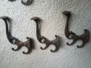 Victorian Antique Ornate Cast Iron Coat Hanger Hooks Set (4)