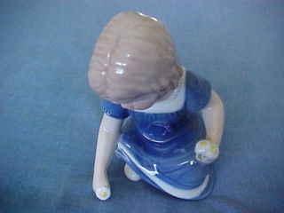 NO RES ROYAL COPENHAGEN LITTLE GIRL IN BLUE DRESS PICKING FLOWERS PORCELAIN 6