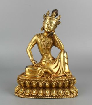 Chinese Exquisite Handmade Copper Gilt Guanyin Statue
