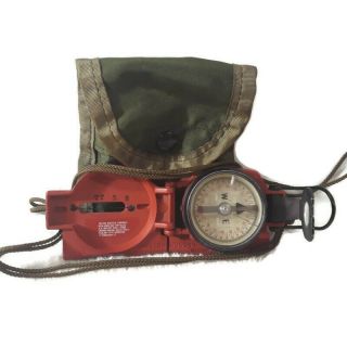Vintage Red Tester Master Compass With Military Green Carrying Case