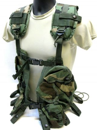 Military Woodland Camo Tactical Load Bearing Vest Lbe Lce Chest Rig Harness B1