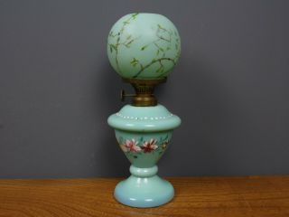 A/f Antique Opaque Light Blue Glass Miniature Oil Lamp