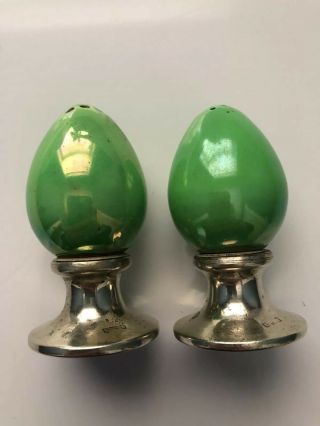 Antique Green Flower Bud With Silver Base Salt And Pepper Set