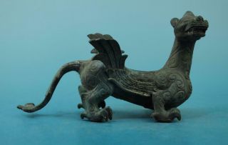 Chinese Old Fengshui Copper Hand - Carved Unicorn Beast Pi Xiu Statue E01