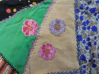 Antique Crazy Patchwork Quilt Block Roses 3