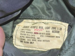 USAF Flyer ' s Light Zone L - 2B Flight Jacket Alpha Industries Vintage 1979 Medium 4