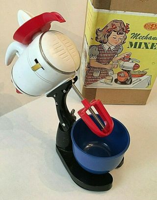 Vintage Ideal Co Wind - Up Metal Mechanical Toy Mixer W/ Box Made Usa
