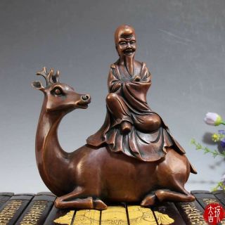 Chinese Antique Copper Birthday Deer Riding Deer Incense Burner Home Decorations