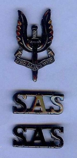 Rhodesian (?) Army Sas Special Air Service Set Black Metal Beret Badge & Titles
