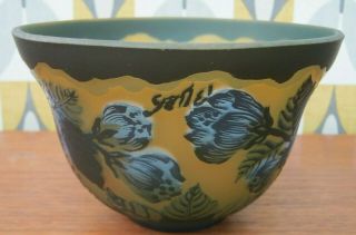 Art Nouveau Style Cameo Glass Vase Bowl Blue Magnolias Galle