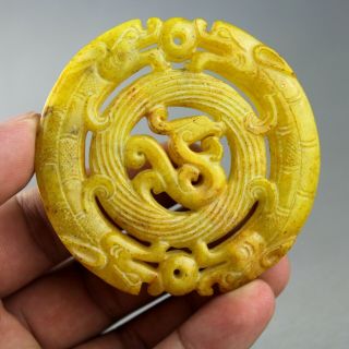 2.  8  China Old Jade Chinese Hand - Carved Dragon Phoenix Jade Pendant 2077