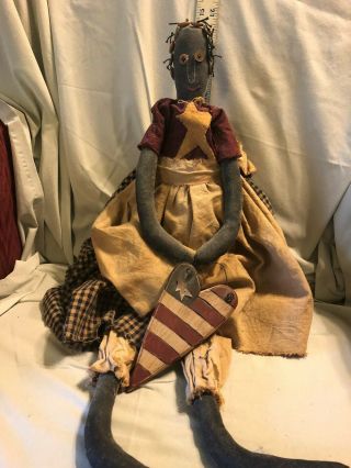 Primitive 4 Th Of July Folk Art Black Doll