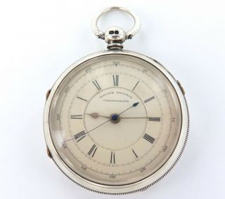 . Rare 1878 English Sterling Silver 18s Marine Decimal Chronograph Pocket Watch