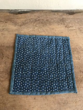 BEST Early Antique Blue Star CALICO Handmade Candle Mat Trivet AAFA Textile 2