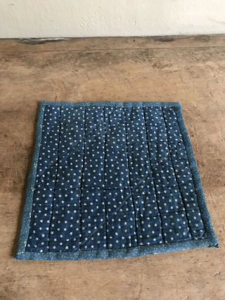 BEST Early Antique Blue Star CALICO Handmade Candle Mat Trivet AAFA Textile 5