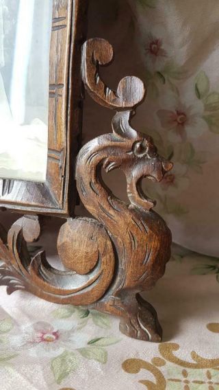 Rare 19thc Antique French Art - Nouveau Carved Wooden Photo Frame - Features Dragons