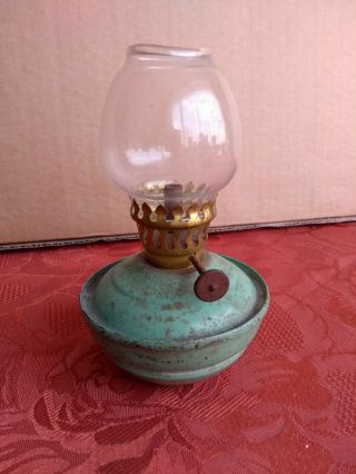 Vintage Small Oil Lamp With Weighted Base With Clear Glass Globe