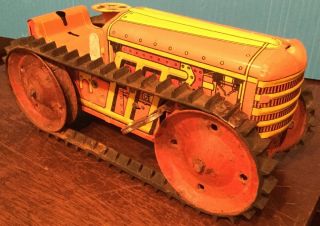 1930s Marx 8.  5” Climbing Steel Tractor Old Usa Wind Up Tin Toy Litho Vintage