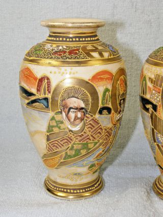 Pair Fine Japanese Satsuma Cabinet Vases c1930s - Kannon & Rakan 4