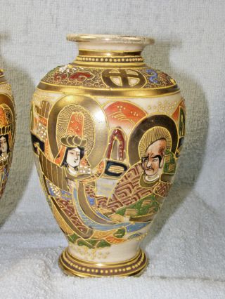 Pair Fine Japanese Satsuma Cabinet Vases c1930s - Kannon & Rakan 5