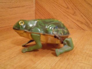 Frog Wind - Up Tin Toy Hops German Colorful Green Very Old