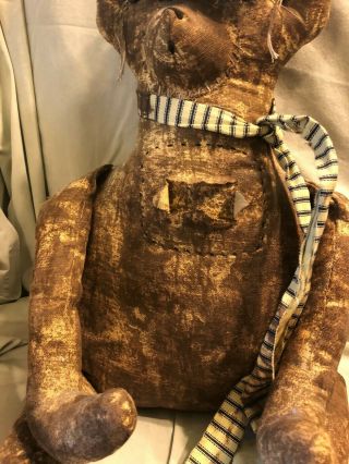 primitive 4 th of july folk art tattered teddy bear 4