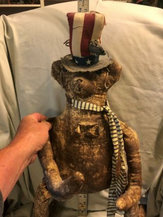 primitive 4 th of july folk art tattered teddy bear 5