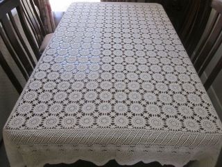 Lovely Vintage Cream Crochet Lace Rectangular Tablecloth