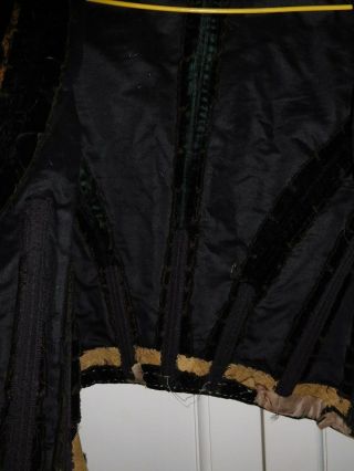 ANTIQUE VICTORIA JACKET,  BLACK/DARK GREEN VELVET WITH GOLD BUTTONS AND BONED 3