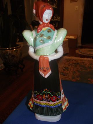 Hollohaza Hungarian Porcelain Large Peasant Woman Figurine