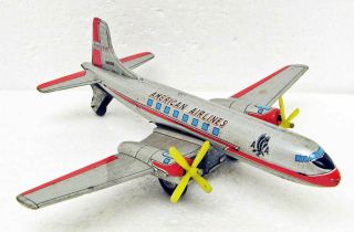 10 " Two - Props Aa American Airlines Tin Plane W/ Friction Motor Daiya Japan Nm