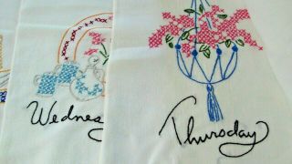 1930s Vintage Days Of The Week Large Size Feedsack Embroiered Cotton Towels