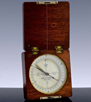 V.  Fine Antique C1918 W & L E Gurley Walnut Case Field Compass Troy York