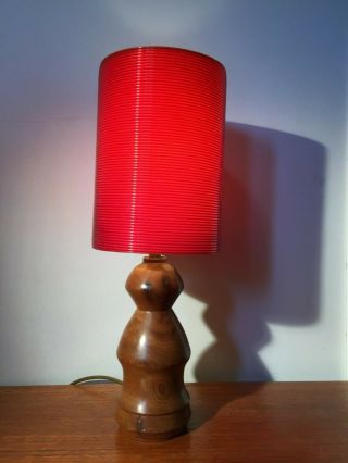 Vintage,  Mid Century Wooden Table Lamp,  Plastic Shade